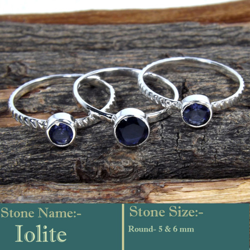Iolite Cut B - STK946-Glorious Look Handmade 925 Silver Three Cut Gemstone Stac