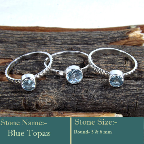 Blue Topaz Cut G - STK946-Glorious Look Handmade 925 Silver Three Cut Gemstone Stac