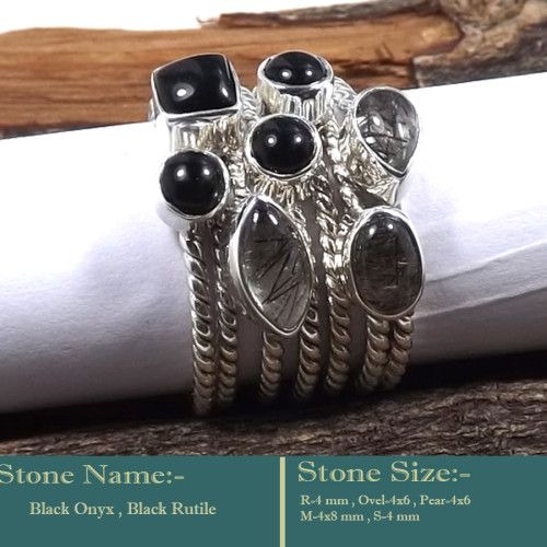 Black Onyx & Black Rutile Cab F - STK945-Stunning Cab Gemstone 925 Sterling Silver Handmade Party