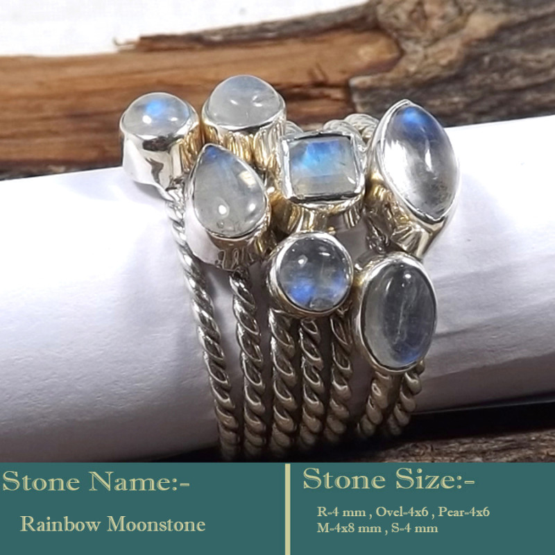 Rainbow Moonstone Cab G - STK945-Stunning Cab Gemstone 925 Sterling Silver Handmade Party