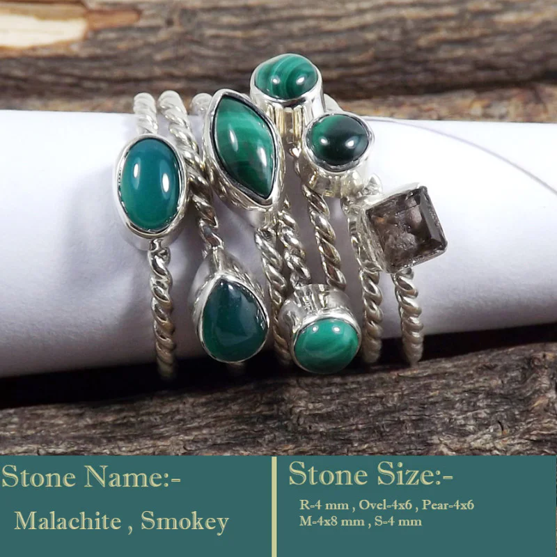 Malachite & Smokey Cab H - STK945-Stunning Cab Gemstone 925 Sterling Silver Handmade Party Malachite & Smokey Cab H - STK945-Stunning Cab Gemstone 925 Sterling Silver Handmade Party