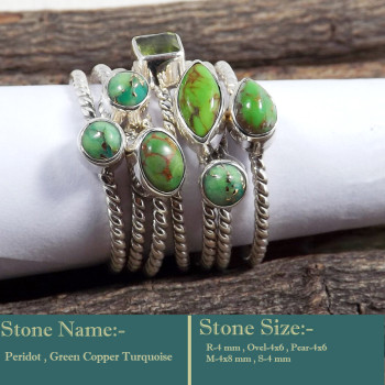 Green Copper Turquoise & Peridot Cab I - STK945-Stunning Cab Gemstone 925 Sterling Silver Handmade Party