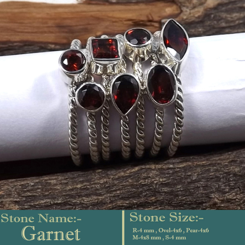 Garnet Cut C - STK944-Fabulous Look Stacking Cut Gemstone 925 Sterling Silver W