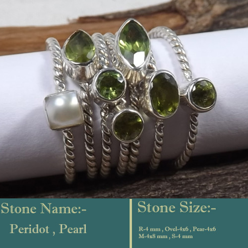 Peridot & Pearl Cut D - STK944-Fabulous Look Stacking Cut Gemstone 925 Sterling Silver W