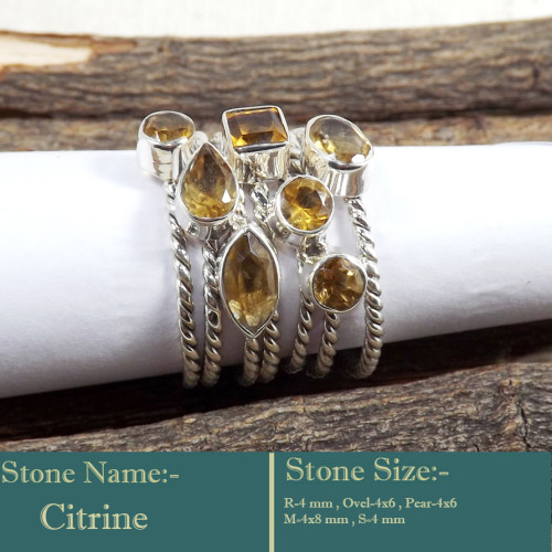 Citrine Cut J - STK944-Fabulous Look Stacking Cut Gemstone 925 Sterling Silver W