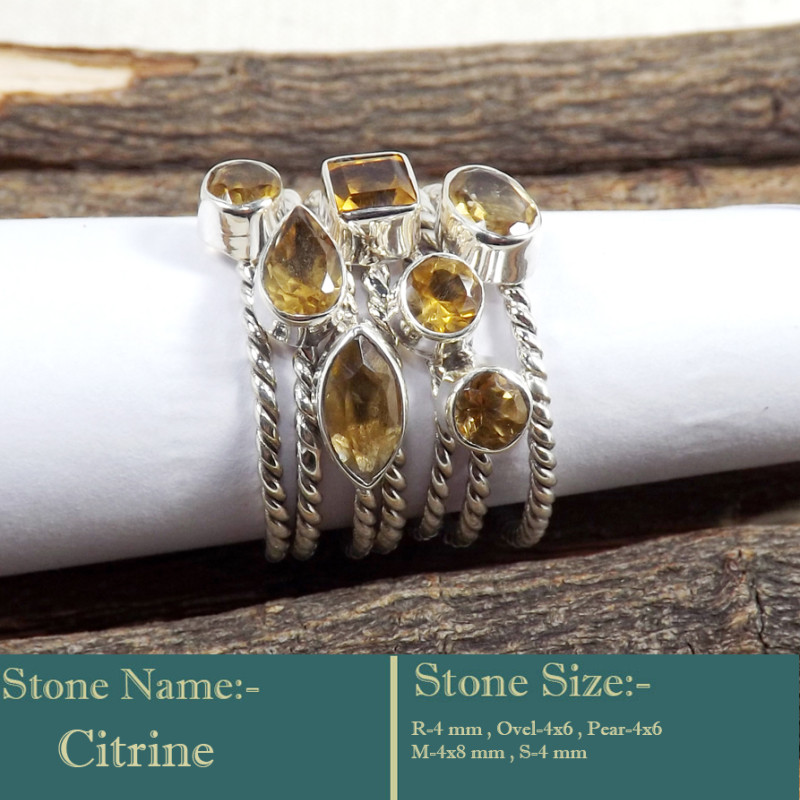 Citrine Cut J - STK944-Fabulous Look Stacking Cut Gemstone 925 Sterling Silver W