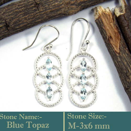 Blue Topaz Cut A - SDE730-Stunning Look Cut Gemstone 925 Silver Handmade Designer E