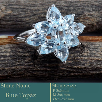 Blue Topaz Cut B - SCR821-Lovely Wholesale Design 925 Sterling Silver Cluster Ring