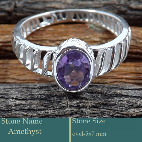 Amethyst Cut G - SCR818-Fabulous Look Cut Gemstone Solid 925 Silver Casting Ring