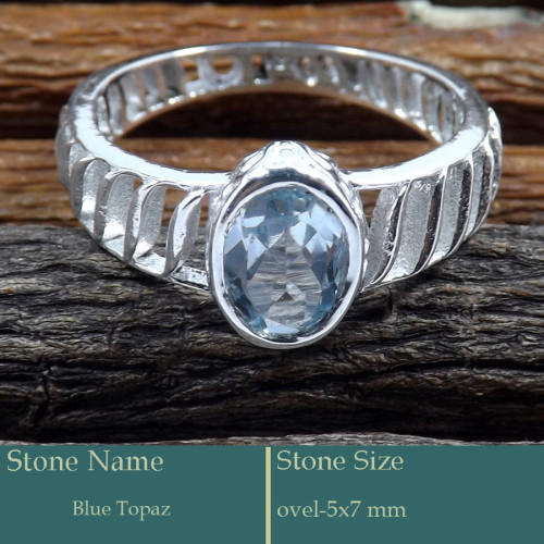 Blue Topaz Cut H - SCR818-Fabulous Look Cut Gemstone Solid 925 Silver Casting Ring