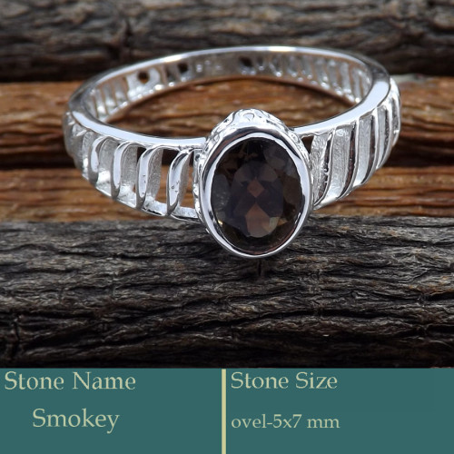 Smokey Cut O - SCR818-Fabulous Look Cut Gemstone Solid 925 Silver Casting Ring