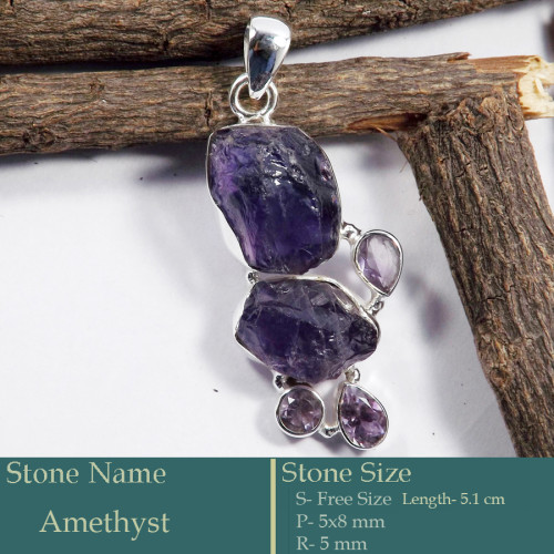 Amethyst Rough H - RPP987-Stunning Rough Gemstone Design 925 Silver Pendant