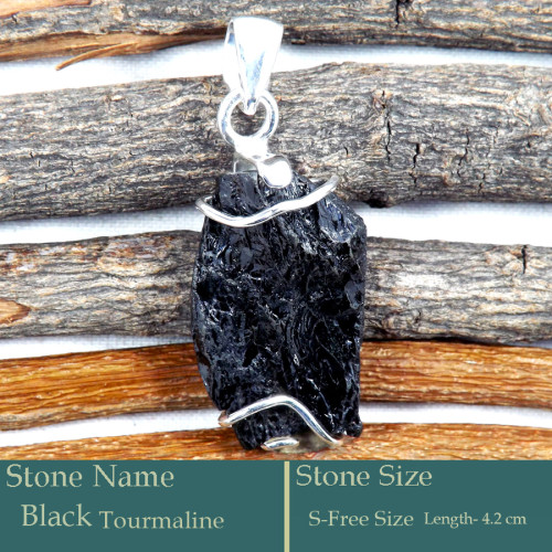 Black Tourmaline Rough G - RPP986-925 Silver Pendant Latest Collection Rough Gemstone Whole