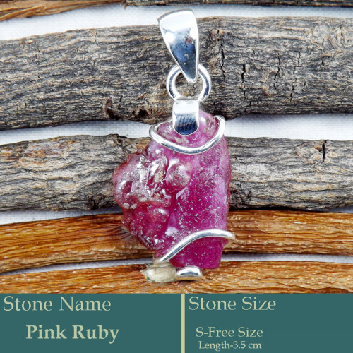 Pink Ruby Rough G - RPP985-Gorgeous New Rough Gemstone 925 Silver Pendant Wholesale