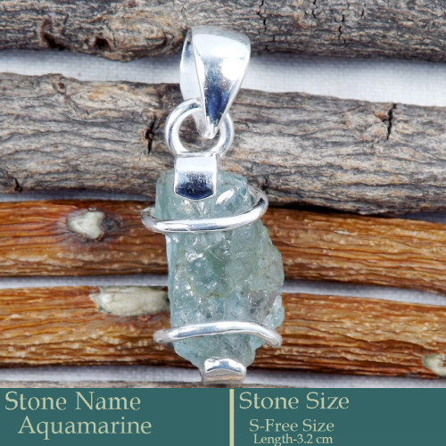 Aquamarine Rough H - RPP985-Gorgeous New Rough Gemstone 925 Silver Pendant Wholesale