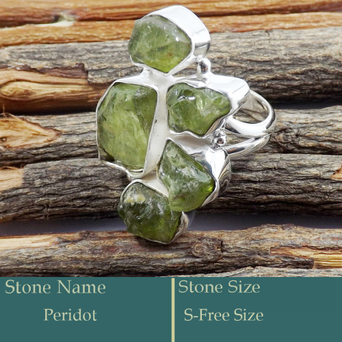 Peridot Rough B - SRR990-Pretty Look 925 Silver Cluster Ring Rough Gemstone Wholes
