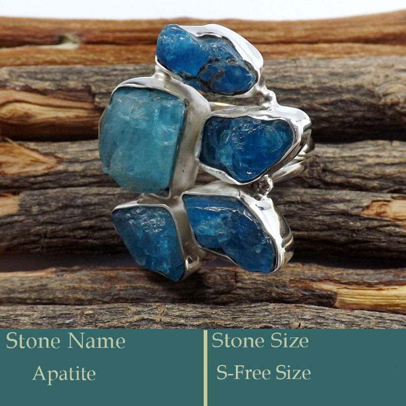 Apatite Rough C - SRR990-Pretty Look 925 Silver Cluster Ring Rough Gemstone Wholes