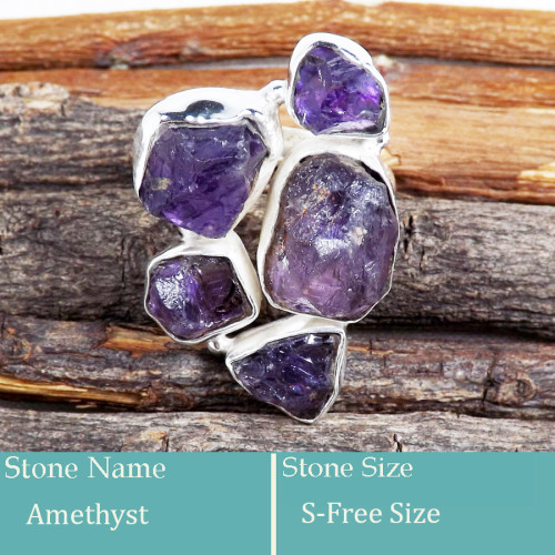 Amethyst Rough E - SRR990-Pretty Look 925 Silver Cluster Ring Rough Gemstone Wholes