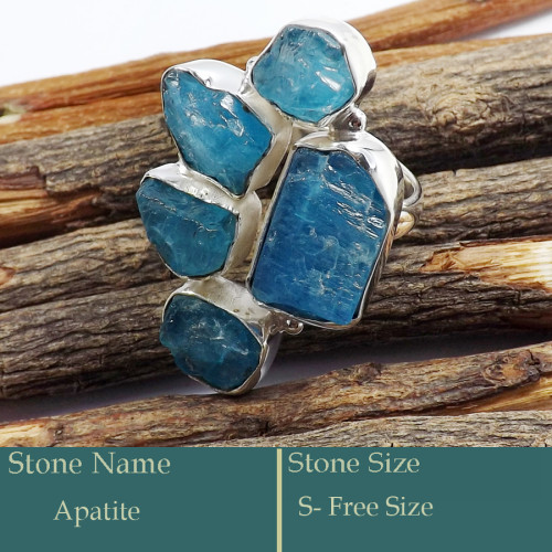 Apatite Rough F - SRR990-Pretty Look 925 Silver Cluster Ring Rough Gemstone Wholes