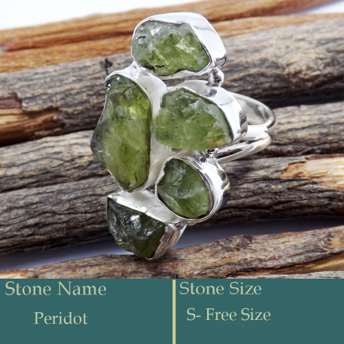Peridot Rough G - SRR990-Pretty Look 925 Silver Cluster Ring Rough Gemstone Wholes