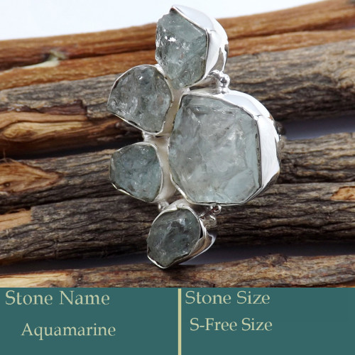 Aquamarine Rough I - SRR990-Pretty Look 925 Silver Cluster Ring Rough Gemstone Wholes