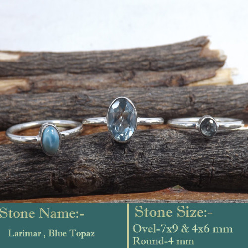 Larimar & Blue Topaz Cut I - STK943-925 Silver Handmade Stacking Ring Glorious Look Gemstone