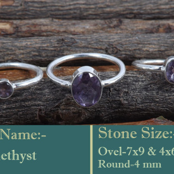 Amethyst Cut O - STK943-925 Silver Handmade Stacking Ring Glorious Look Gemstone