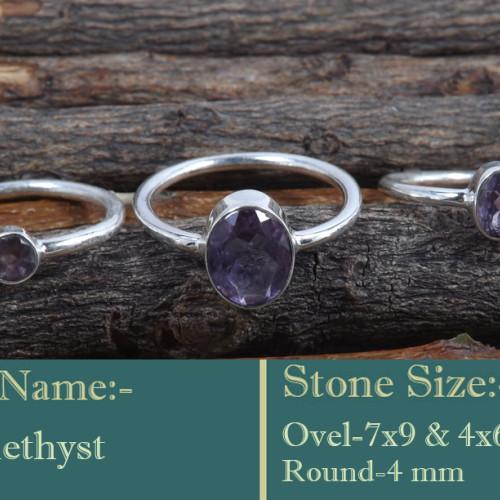 Amethyst Cut O - STK943-925 Silver Handmade Stacking Ring Glorious Look Gemstone