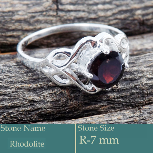 Rhodolite Cut F - SCR812-Excellent Design Cut Gemstone 925 Silver Solitaire Ring