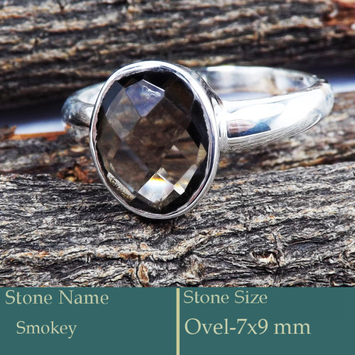 Smokey Cut B - PSR765-925 Silver Ring Faceted Cut Gemstone Trendy Look Wholesal