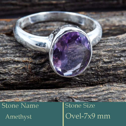 Amethyst Cut D - PSR765-925 Silver Ring Faceted Cut Gemstone Trendy Look Wholesal