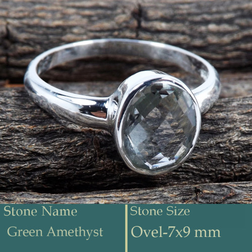 Green Amethyst Cut F - PSR765-925 Silver Ring Faceted Cut Gemstone Trendy Look Wholesal