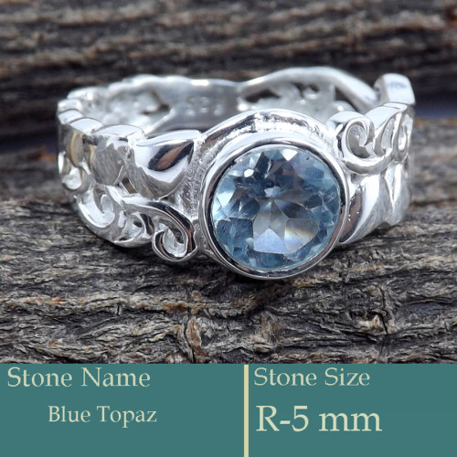 Blue Topaz Cut E - SCR810-Superb Design 925 Silver Ring Cut Gemstone Wholesale Indi