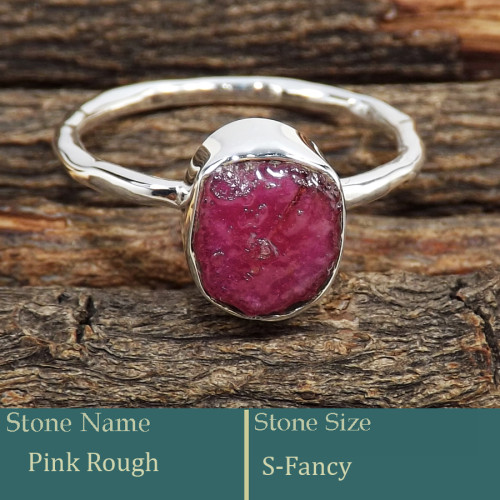 Pink Ruby Rough B - SRR988-Exclusive Pretty Rough Gemstone 925 Silver Ring Wholesale
