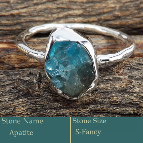 Apatite Rough C - SRR988-Exclusive Pretty Rough Gemstone 925 Silver Ring Wholesale