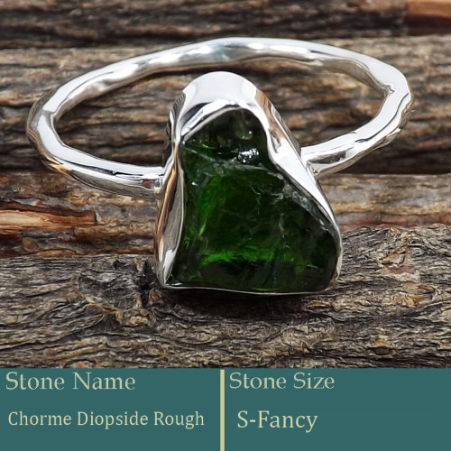 Chrome Diopside Rough O - SRR988-Exclusive Pretty Rough Gemstone 925 Silver Ring Wholesale