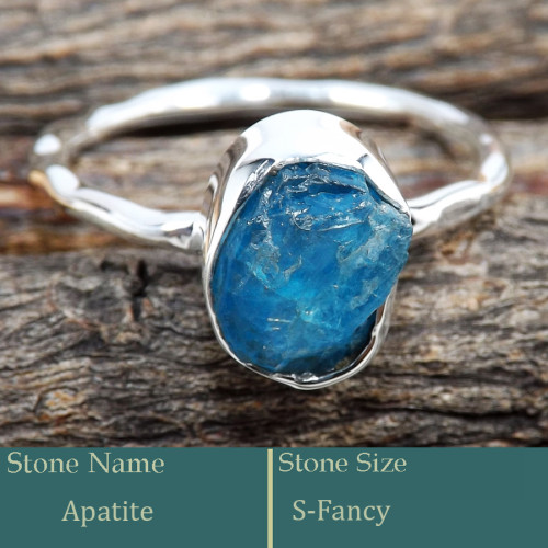 Apatite Rough G - SRR987-Charming Party Wear 925 Silver Ring Rough Gemstone Wholes