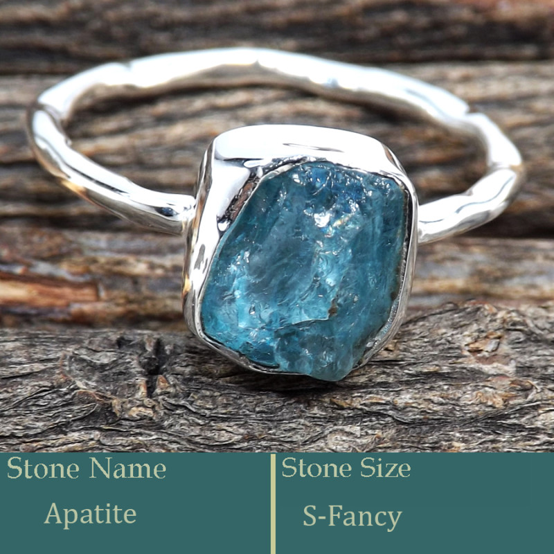 Apatite Rough J - SRR987-Charming Party Wear 925 Silver Ring Rough Gemstone Wholes