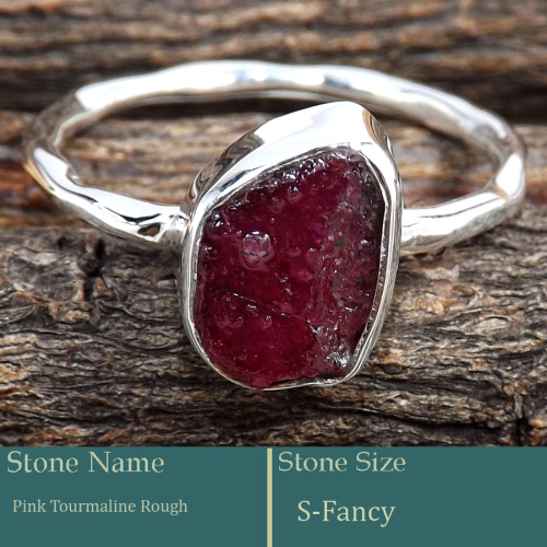 Pink Tourmaline Rough O - SRR987-Charming Party Wear 925 Silver Ring Rough Gemstone Wholes