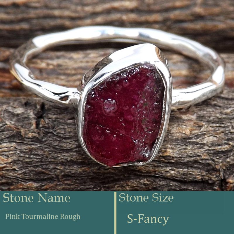 Pink Tourmaline Rough O - SRR987-Charming Party Wear 925 Silver Ring Rough Gemstone Wholes
