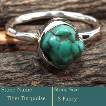Tibet Turquoise Rough K - SRR986-Sparkling Rough Gemstone Silver Ring Latest Collection In