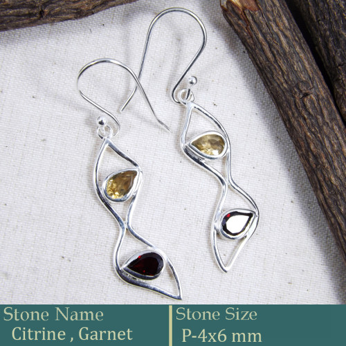 Citrine & Garnet Cut C - CES950-Fabulous 925 Silver Casting Earring Cut Gemstone Made in