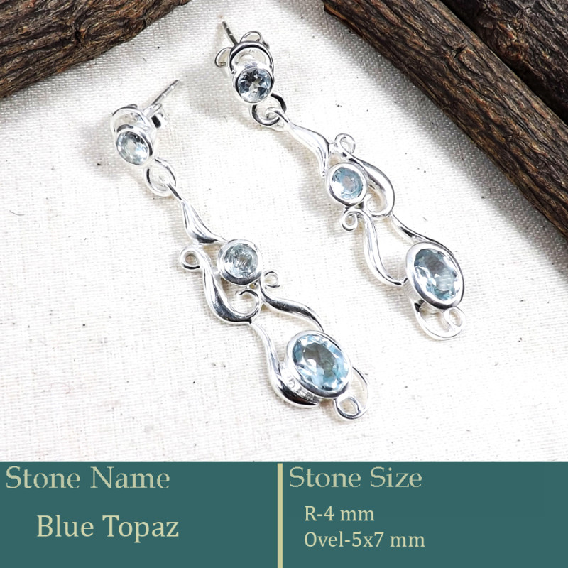 Blue Topaz Cut B - CES949-Gorgeous Pretty Look Cut Designer Gemstone Earrings 925 S