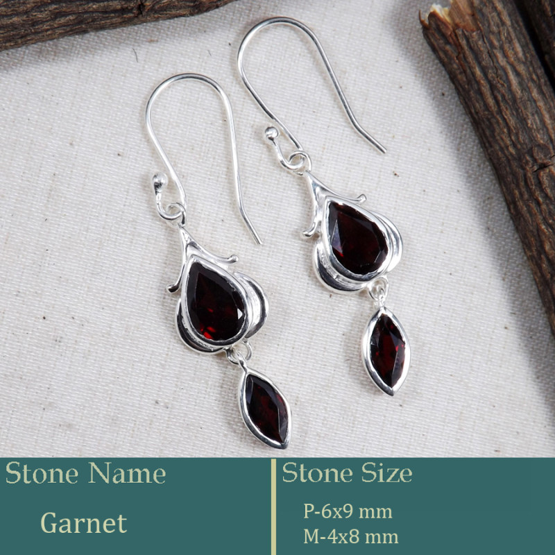 Garnet Cut C - CES948-New Design Casting Earring 925 Sterling Silver Cut Gemsto