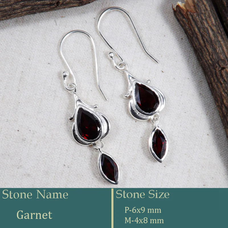 Garnet Cut C - CES948-New Design Casting Earring 925 Sterling Silver Cut Gemsto