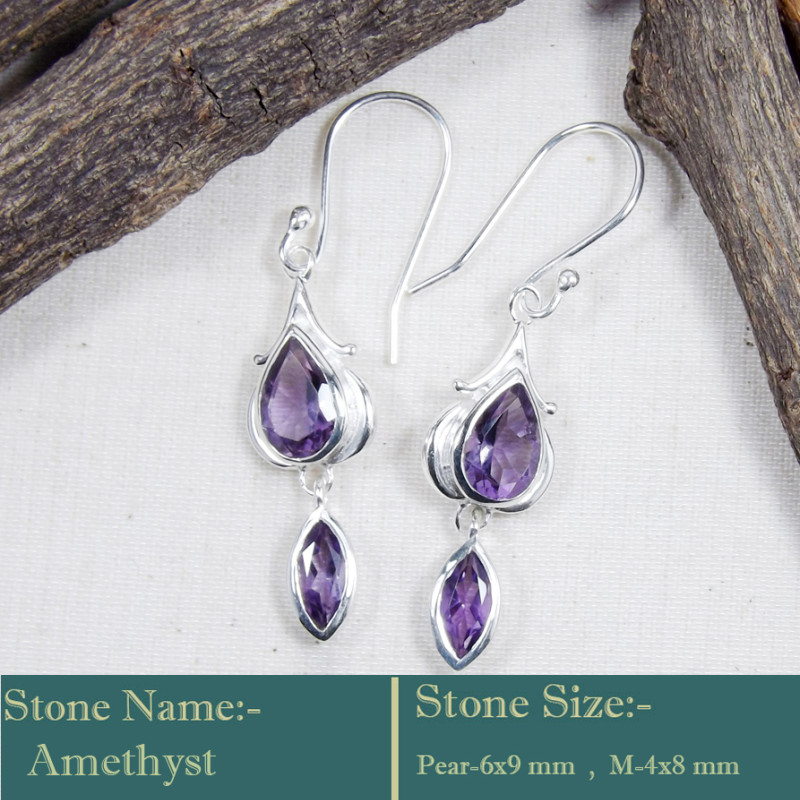 Amethyst Cut D - CES948-New Design Casting Earring 925 Sterling Silver Cut Gemsto