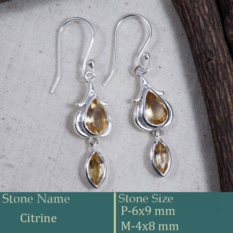 Citrine Cut O - CES948-New Design Casting Earring 925 Sterling Silver Cut Gemsto