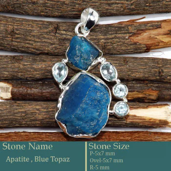 Apatite Rough & Blue Topaz Cut D - RPP982-Exclusive 925 Silver Rough Gemstone Pendant Wholesale Ind Apatite Rough & Blue Topaz Cut D - RPP982-Exclusive 925 Silver Rough Gemstone Pendant Wholesale Ind