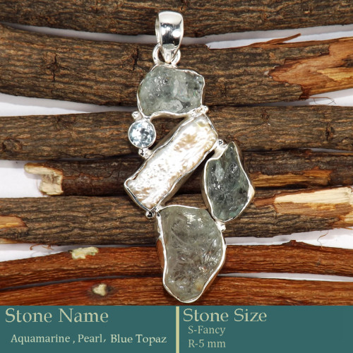 Aquamarine Rough & Blue Topaz A - RPP977-Pretty Look Rough Gemstone Silver Pendant Wholesale Colle