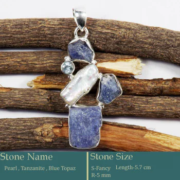 Tanzanite Rough, Pearl & Blue Topaz Cut F - RPP976-Latest New Rough Gemstone Pendant 925 Silver Wholesale Tanzanite Rough, Pearl & Blue Topaz Cut F - RPP976-Latest New Rough Gemstone Pendant 925 Silver Wholesale